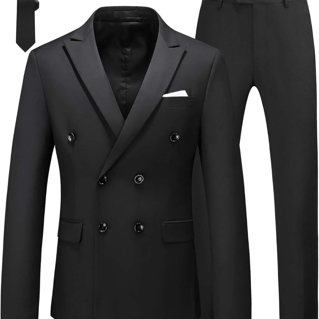 Men's Slim Fit Double Breasted Tuxedo Suit - Black, Size 38 For Weddings & Proms